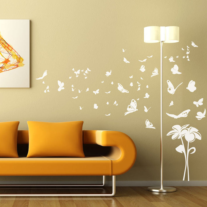 Fly away butterflies vinyl wall stickers in white - room