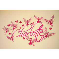 3D Wall art - Fairies in pink and optional vinyl name