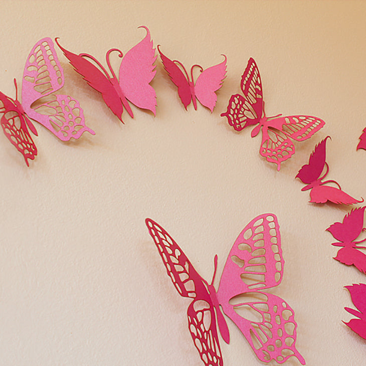 3D Wall art - Butterflies in bright pink