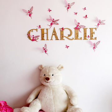 3D Wall art - Fairies in pink with wooden name