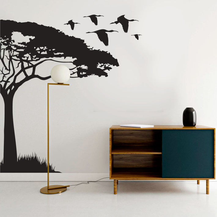 Acacia tree half vinyl sticker in roomset