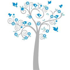 Birdy tree vinyl wall sticker - Grey and blue