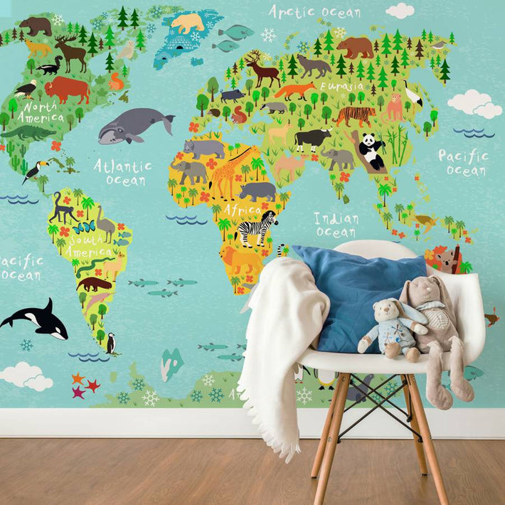 Kids World Map Mural