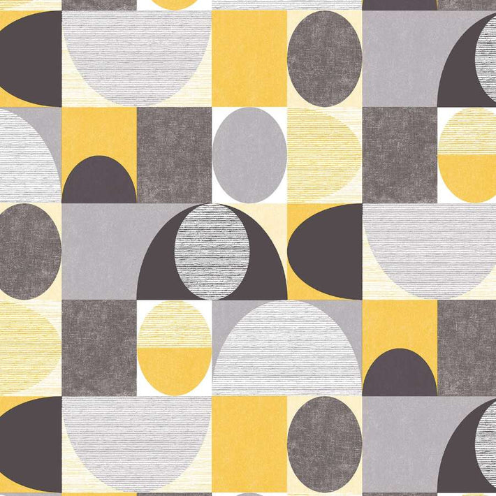 Retro Geo Dome Charcoal/Yellow Wallpaper