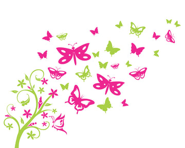 Butterfly tree and flowers vinyl wall stickers - room