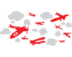 Airplane vinyl wall stickers for boys in red