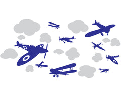 Airplane vinyl wall stickers for boys in blue
