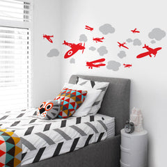 Airplane vinyl wall stickers for boys in red