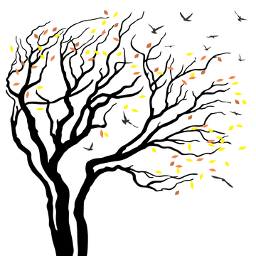 Blowing tree vinyl wall sticker with autumn colours - room