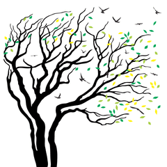 Blowing tree vinyl wall sticker with spring colours 