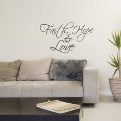 Faith, Hope, Love quote vinyl wall sticker - charcoal